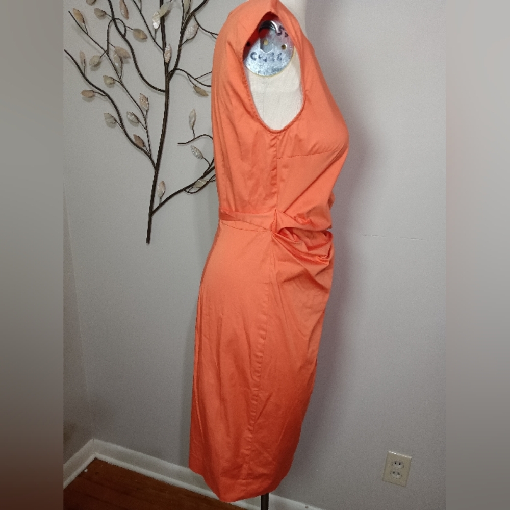 ✨ Lovely! ANN TAYLOR Orange Sleeveless Cotton Miracle Dress Wrap Waist Sz 6 - Picture 5 of 10